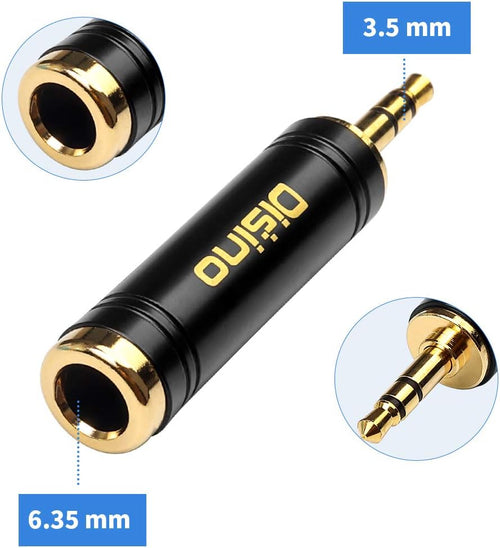 3.5Mm to 1/4 Inch Headphone Adapter, 1/4 Inch Jack Male to 1/8 Inch Female Mini Jack Stereo Adapter, Gold-Plated Pure Copper Aux Audio Interface Headphone Converter, Black - 2 Pack